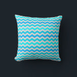 Cheerful Chevron Pattern in Blue and Aqua Cushion<br><div class="desc">Cheerful pattern of chevron stripes in blue and aqua, square.</div>
