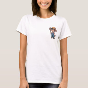 Cheerful Chibi Farmer Boy in Overalls T-Shirt