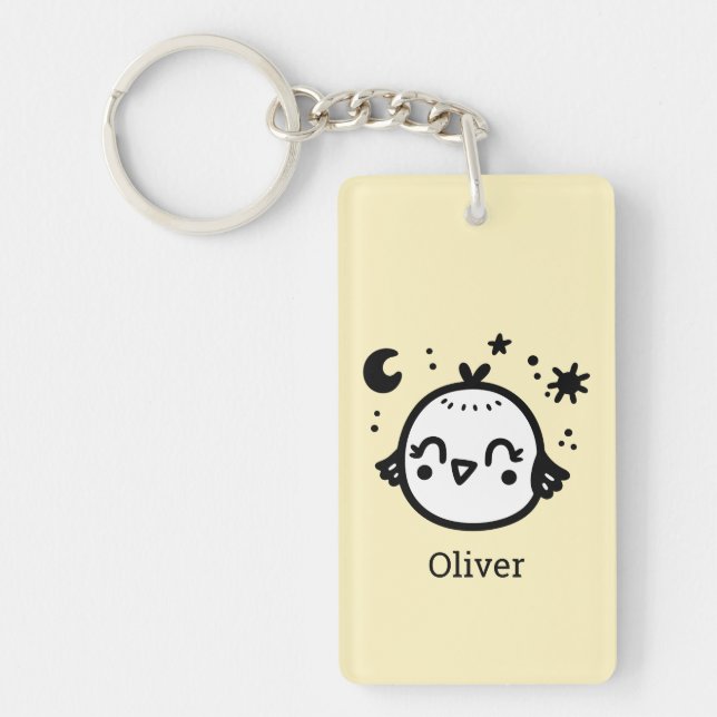 Cheerful Chick - Kawaii Bird Line Art" Key Ring (Front)
