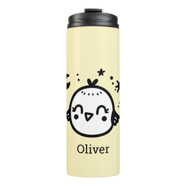 Cheerful Chick - Kawaii Bird Line Art" Thermal Tumbler (Front)
