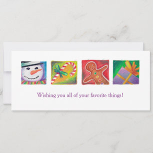 Cheerful Christmas Art Snowman Present Candy Cane Holiday Card