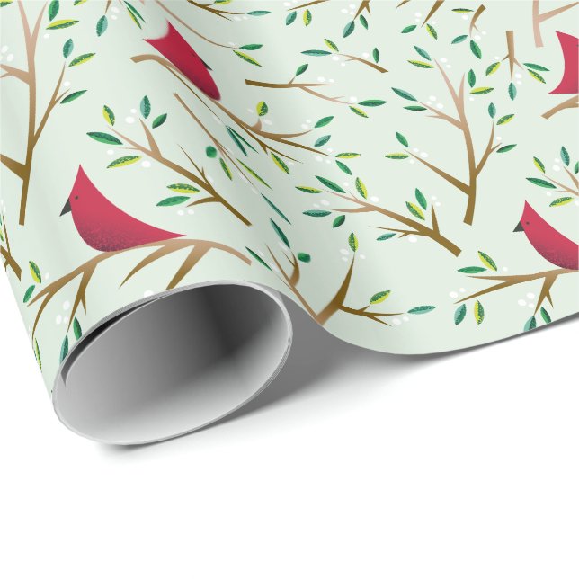 Cheerful Christmas Cardinal Holiday Gift Wrap (Roll Corner)