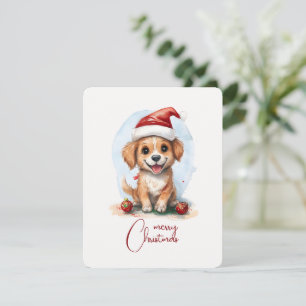 Cheerful Christmas Dog with Santa Hat and Ornament Holiday Card