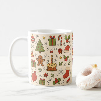 Cheerful Christmas Doodle Pattern Coffee Mug