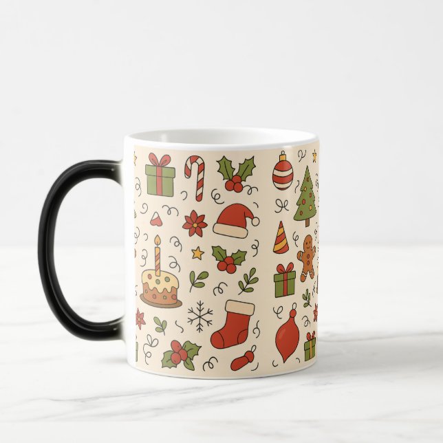 Cheerful Christmas Doodle Pattern Magic Mug (Left)