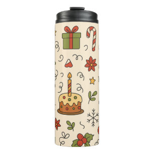 Cheerful Christmas Doodle Pattern Thermal Tumbler