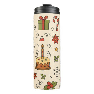 Cheerful Christmas Doodle Pattern Thermal Tumbler