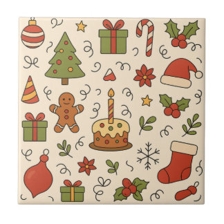 Cheerful Christmas Doodle Pattern Tile