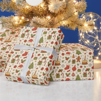 Cheerful Christmas Doodle Pattern Wrapping Paper