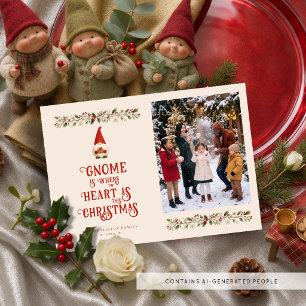Cheerful Christmas Gnome Photo Greeting TMF26 Holiday Card