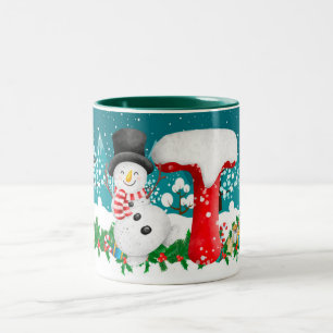 Cheerful Christmas Initial Letter Monogram Mug