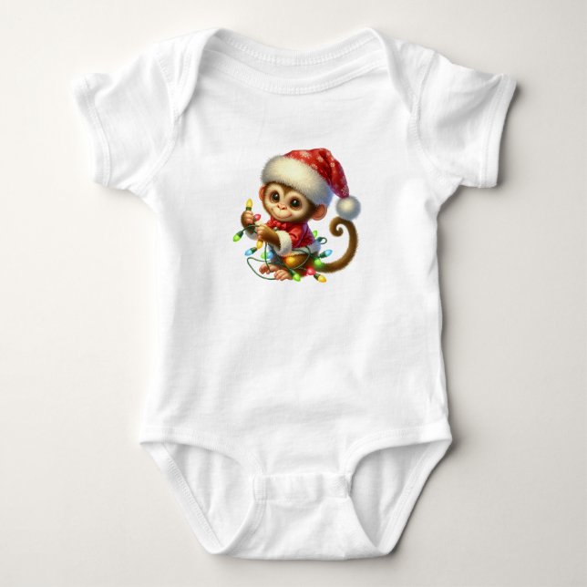 Cheerful Christmas Monkey Baby Bodysuit (Front)