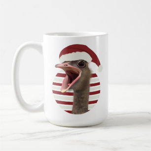 Cheerful Christmas Ostrich With Santa Hat Coffee Mug