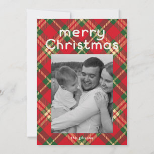 Cheerful Christmas Plaid Photo Holiday Card