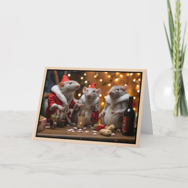 Cheerful Christmas Rats Christmas Card (Front)