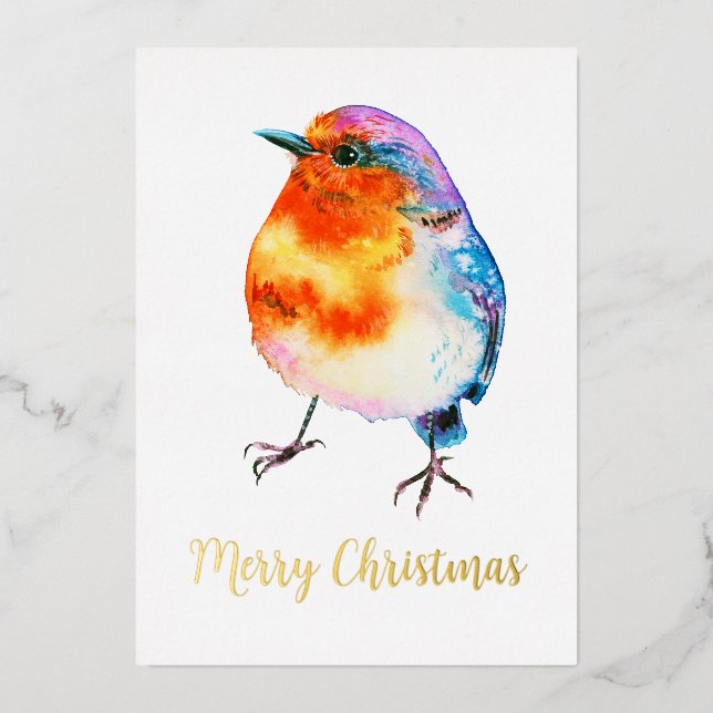 Cheerful Christmas Robin Watercolor Customisable  (Front)