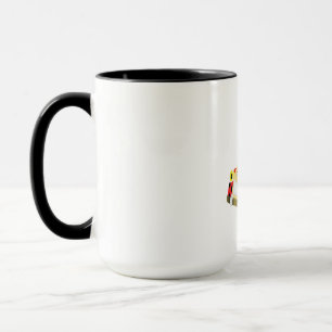 cheerful clown drives a whimsical yellow car  mug