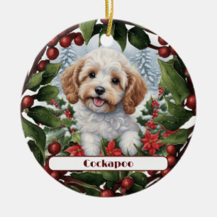 Cheerful Cockapoo Puppy Custom Christmas  Ceramic Tree Decoration