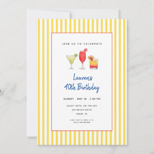 Cheerful Cocktail drinks Adult Birthday  Invitation