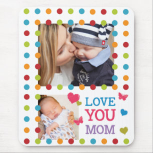 Cheerful Colorful Dots Custom Photo Love Mom Mouse Pad
