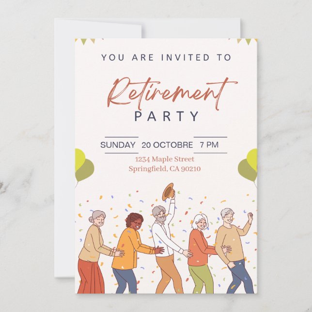 Cheerful & Colorful Retirement Party Invitation | (Front)