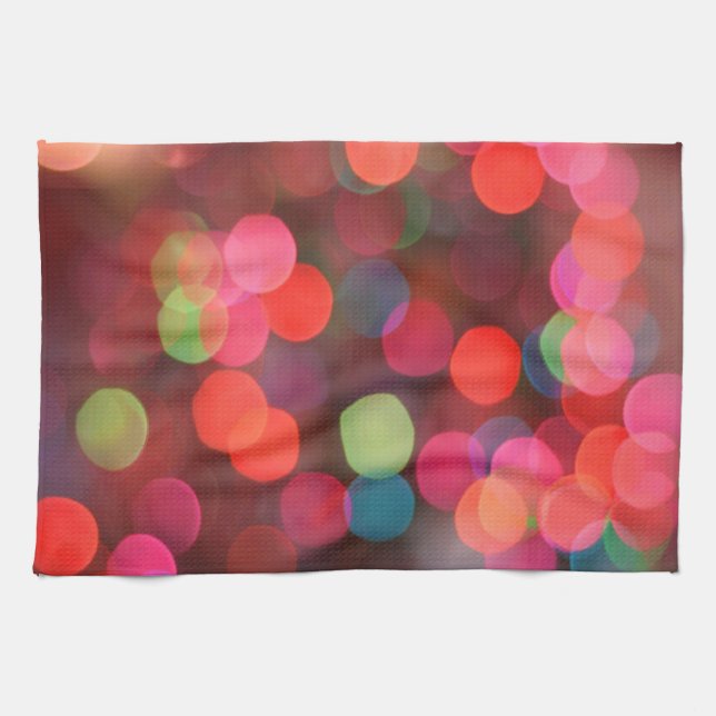 Cheerful Colourful Bokeh Christmas Holiday Lights Tea Towel (Horizontal)