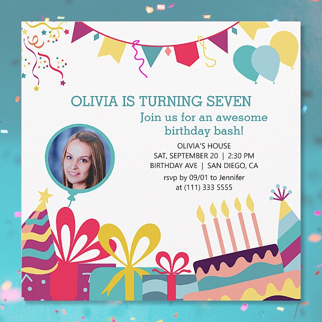 Cheerful Colourful Custom Photo Birthday Party Invitation (Creator Uploaded)
