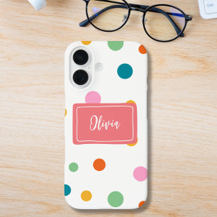 Cheerful Colourful Dots Personalised iPhone 16 Case