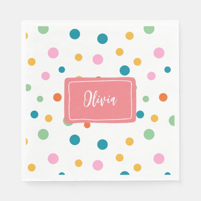 Cheerful Colourful Dots Personalised Napkin (Front)