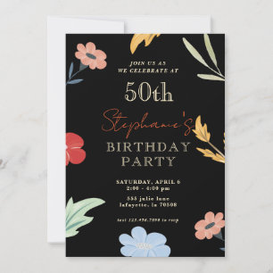 Cheerful Colourful Floral 50th Birthday Invitation