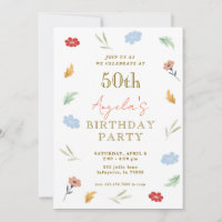 Cheerful Colourful Floral 50th Birthday Invitation
