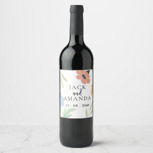 Cheerful Colourful Floral Wedding Wine Bottle Labe Label
