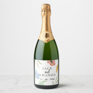 Cheerful Colourful Floral Wedding Wine Bottle Labe Sparkling Wine Label