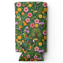 Cheerful Colourful Jungle Birds Tropical Flowers