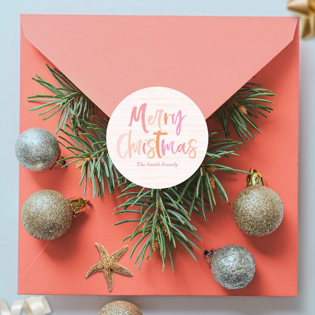 Cheerful Colourful Merry Christmas Personalised Classic Round Sticker (Creator Uploaded)