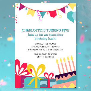 Cheerful Colourful Personalised Birthday Party Invitation