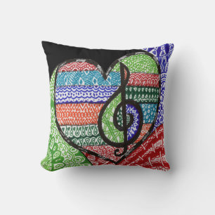 Cheerful Colourful Rainbow Music Heart Cushion