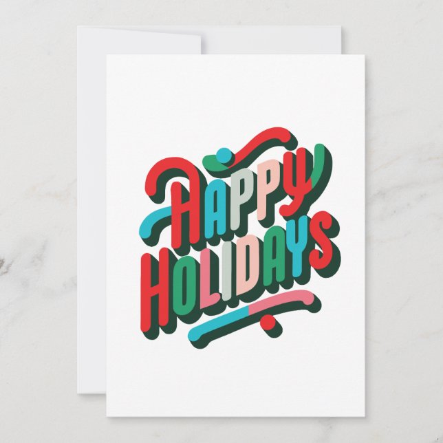 Cheerful Colourful Typographic Happy Holidays Holiday Card (Front)