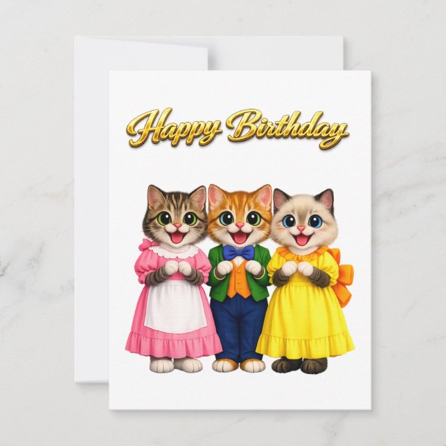 Cheerful Colourful Victorian Style Kittens Birthda (Front)