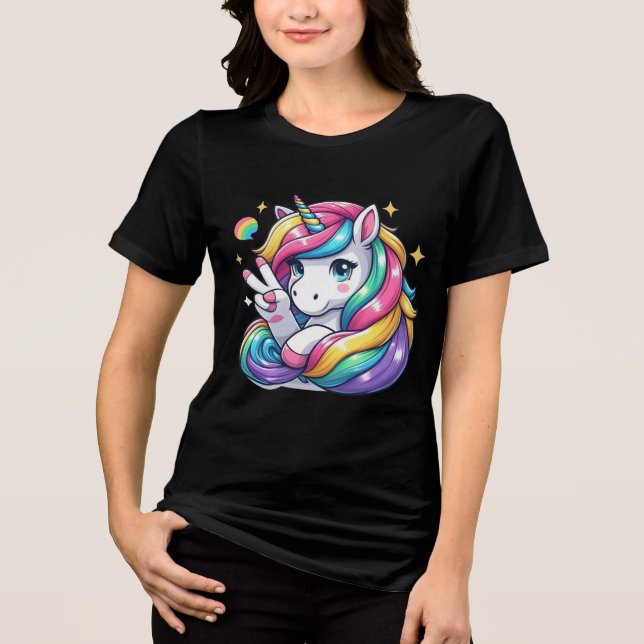 Cheerful & Confident Rainbow Unicorn Peace Sign Tri-Blend Shirt (Front)