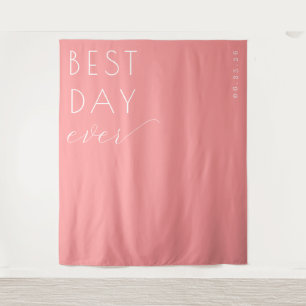 Cheerful Coral Minimalist Wedding Backdrop Tapestry