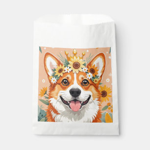 Cheerful corgi dog crown of daisies and sunflowers favour bags