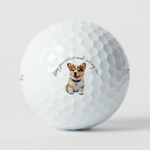 Cheerful Corgi 'Stay Pawsitive and Swing On!' Fun Golf Balls