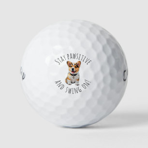 Cheerful Corgi 'Stay Pawsitive and Swing On!' Fun Golf Balls