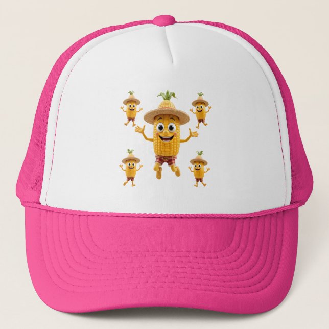  Cheerful Corn Characters Celebrating Life Trucker Hat (Front)