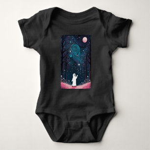 Cheerful Cosmic Ghost in a Starlit Forest Baby Bodysuit