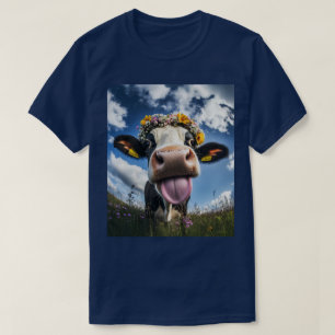 Cheerful Cow in Bloom T-Shirt