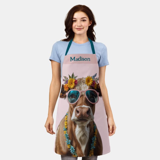 Cheerful Cow With Sunglasses  Apron (Worn)