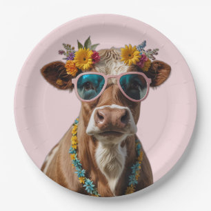 Cheerful Cow With Sunglasses  Paper Plate