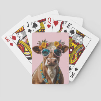 Cheerful Cow With Sunglasses Playing Cards